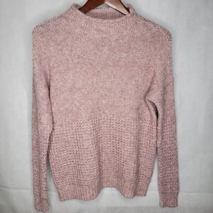 American Eagle Sweater Pink Mock Neck Chunky Mixed Knit Long Sleeve Pullover M